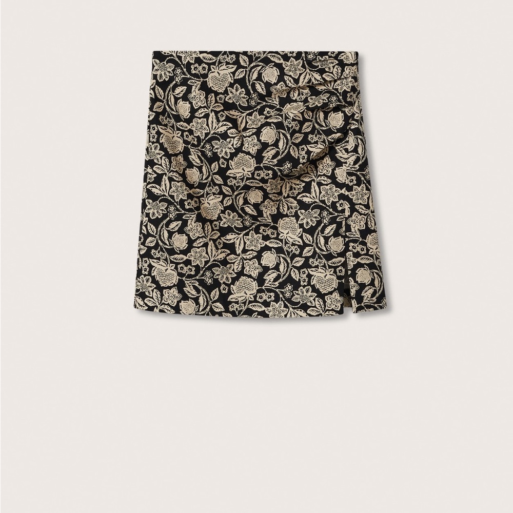 Mango Linen Black-White Floral‎ Mini Skirt Size Large - Picture 6 of 13